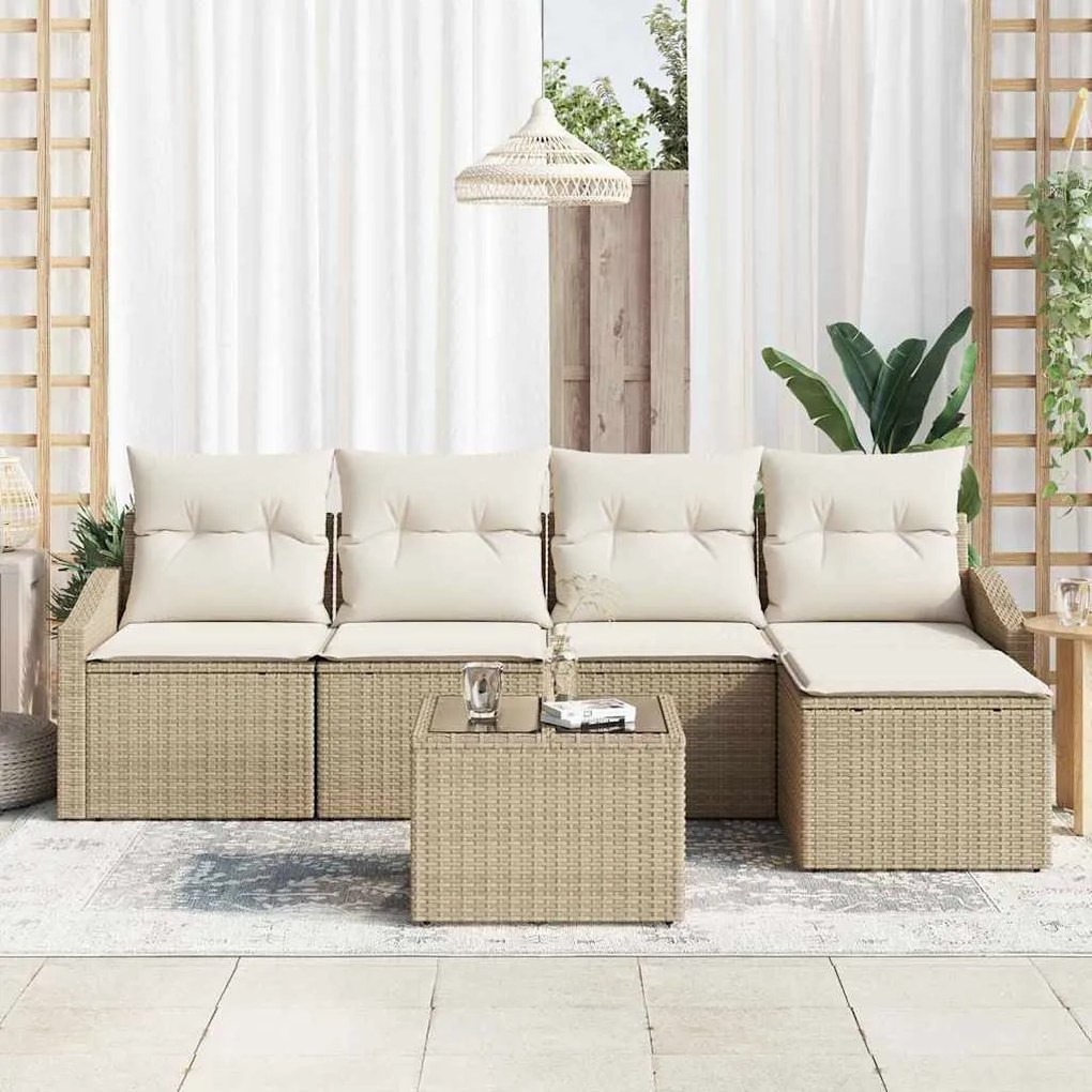 vidaXL Σετ Καναπέ Κήπου 6 pcs Μπεζ Πολυ ράταν