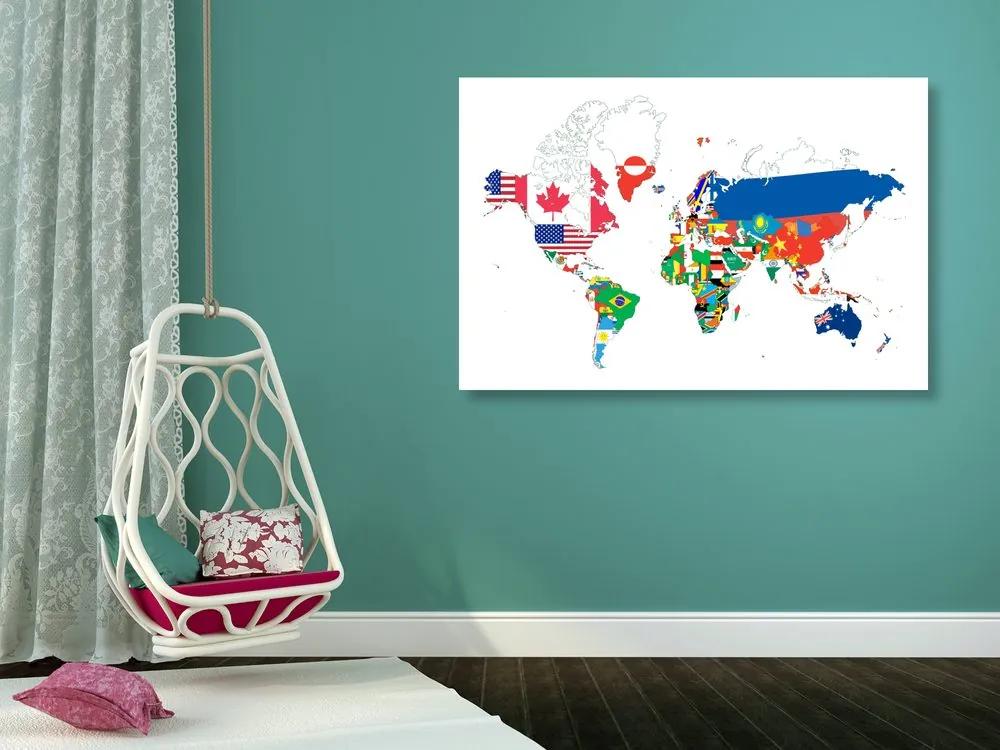 Εικόνα παγκόσμιου χάρτη με σημαίες με λευκό φόντο - 90x60