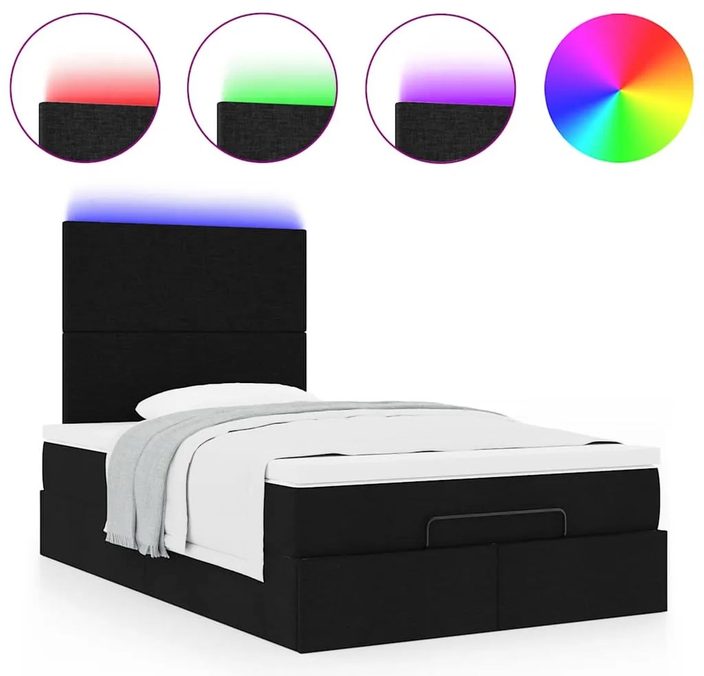 Οθωμανικό κρεβάτι με στρώμα & LEDs Μαύρο 120x190 cm Ύφασμα 3313908