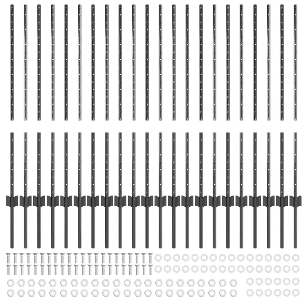 vidaXL Ασημένιοι Πόλοι Φράχτη 44 pcs Γκρι Μέταλλο