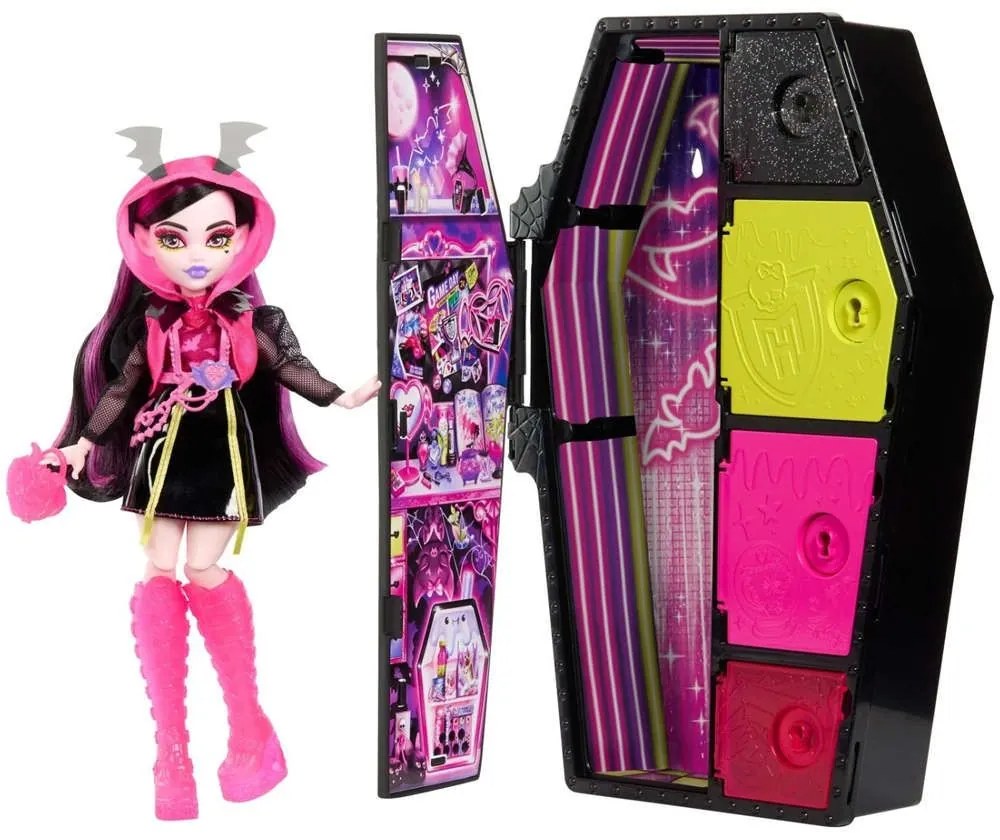 Κούκλα Monster High HNF78 Skulltimate Secrets Neon Frights Draculaura Fuchsia-Black Mattel