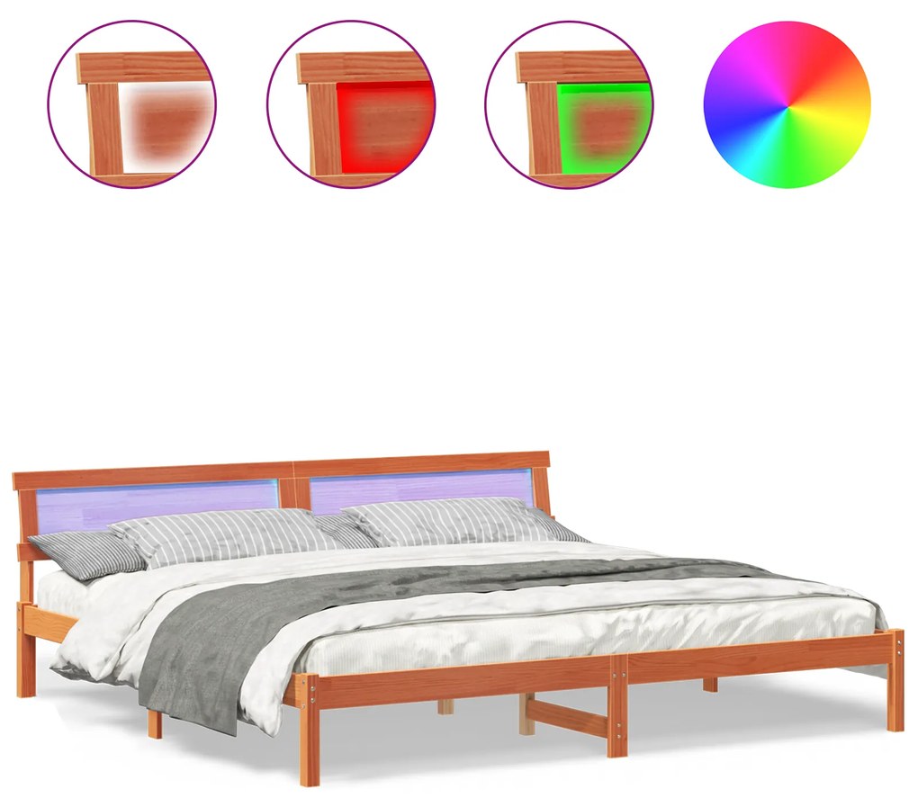 vidaXL Σκελετός Κρεβατιού Καφέ κεριού 180 x 200 cm Μασίφ ξύλο πεύκου