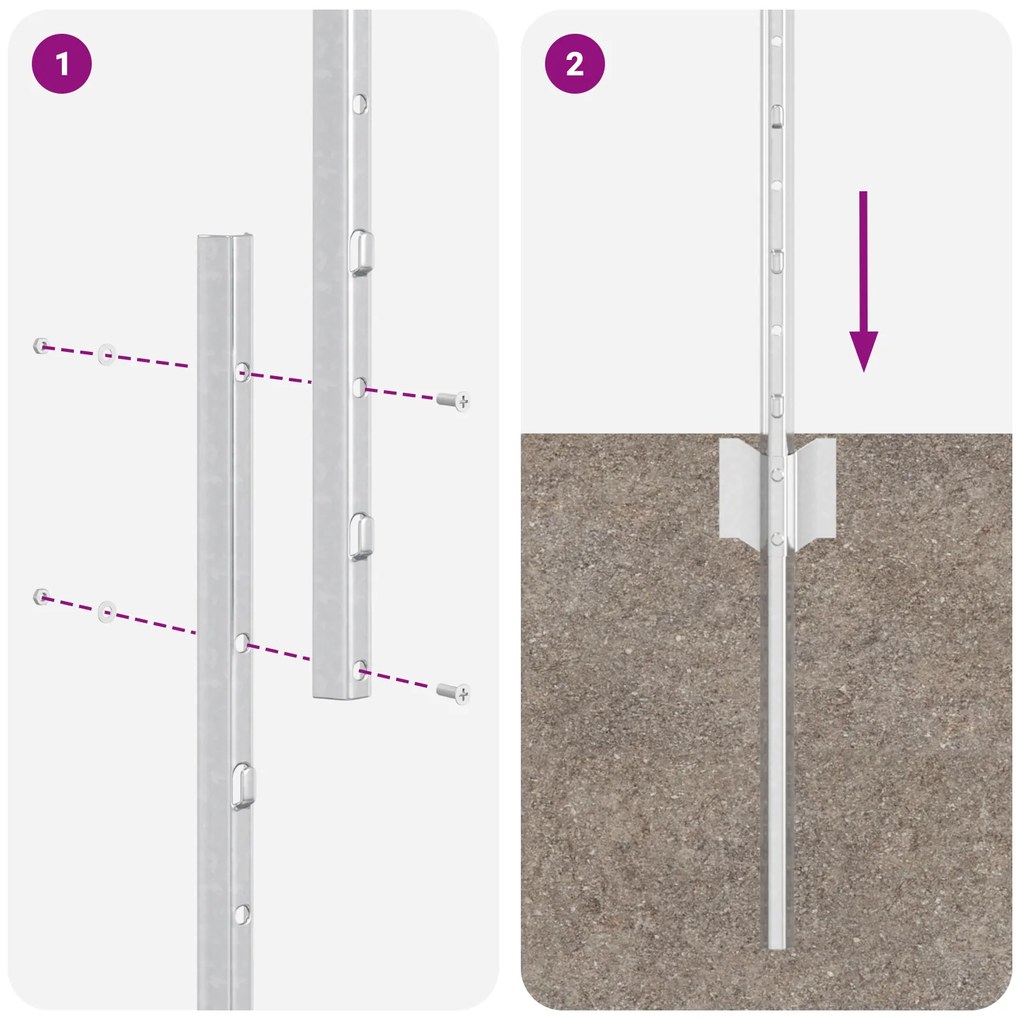 vidaXL Πό posts φράχτη 44 pcs Ασημί 100 x 1 μ Γαλβανισμένος χάλυβας