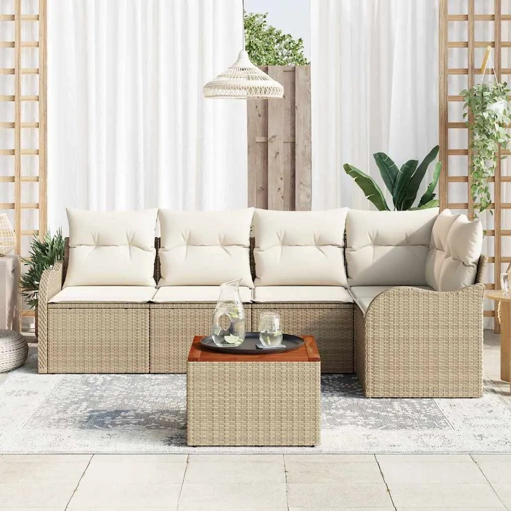 vidaXL Σετ Καναπέ Κήπου 6 pcs Μπεζ Πολυ ράταν