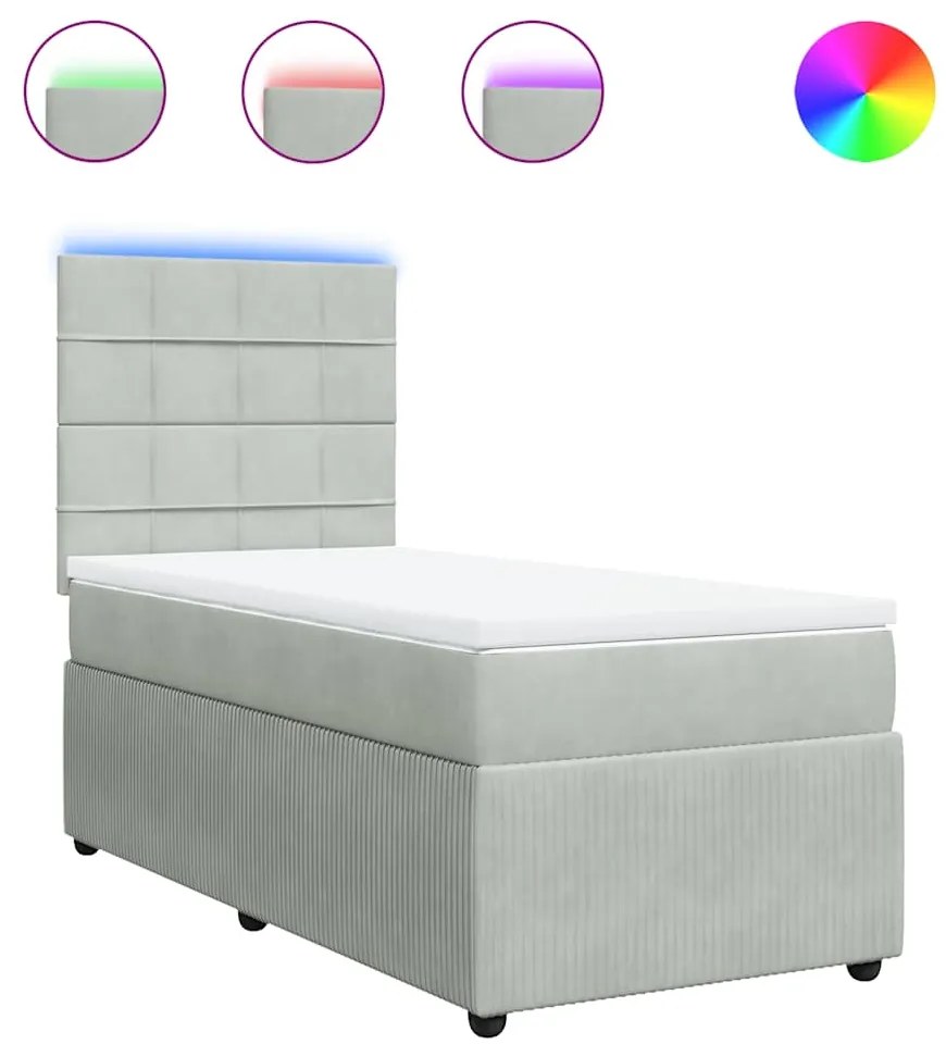 vidaXL Κρεβάτι Boxspring με Στρώμα Ανοιχτό Γκρι 90x200 εκ. Βελούδινο