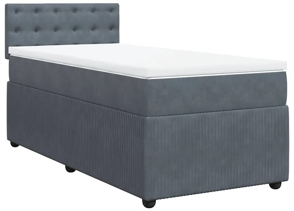 vidaXL Κρεβάτι Boxspring με Στρώμα Σκούρο Γκρι 90x200 εκ. Βελούδινο