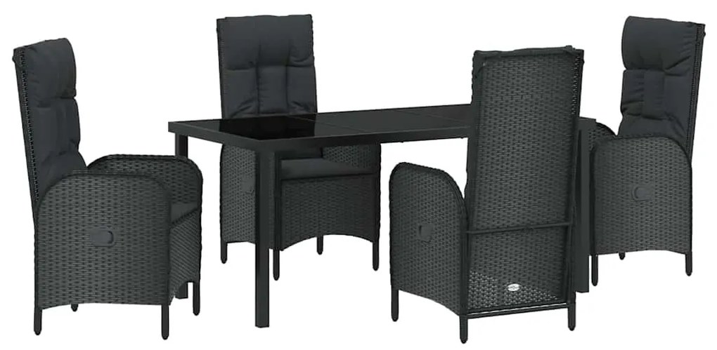 vidaXL Σέτ φαγητού για κήπο με μαξιλάρι 5 pcs Μαύρο συνθετικό ρατάν