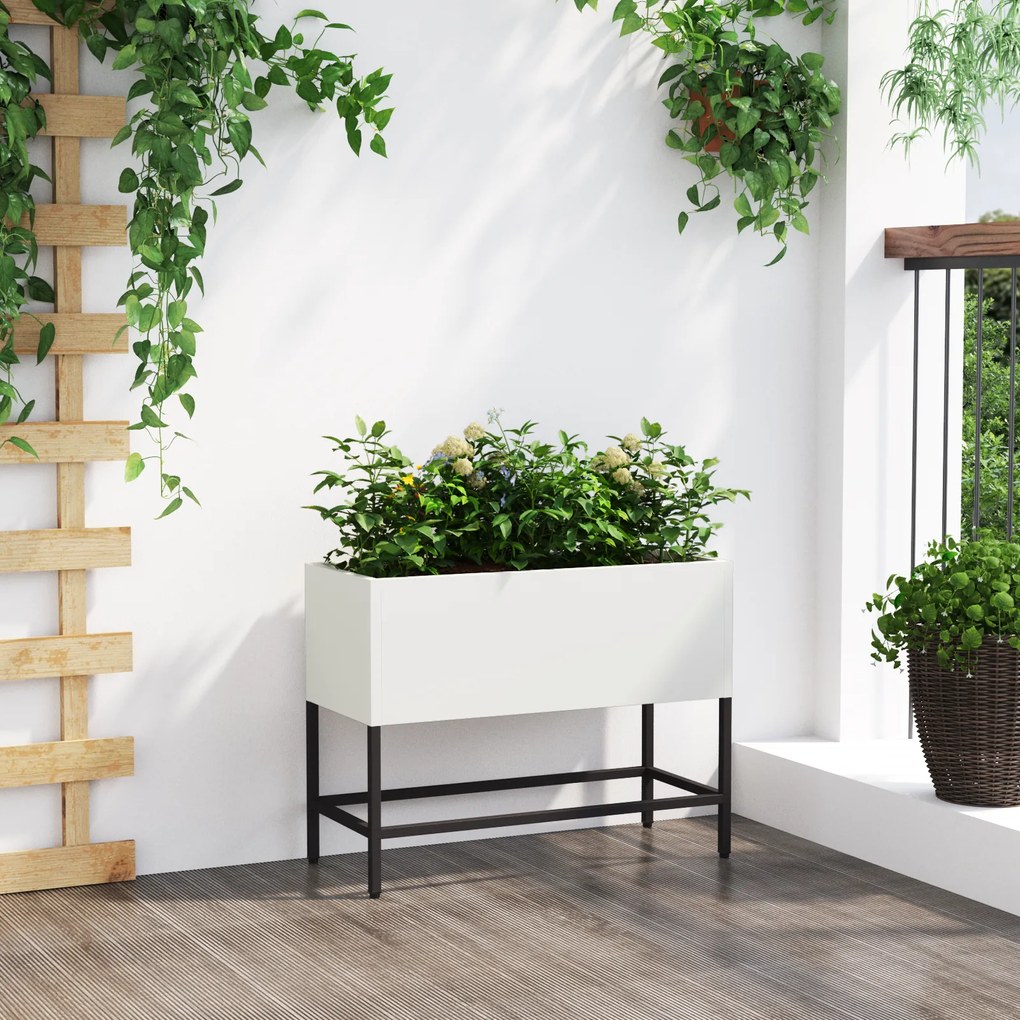 vidaXL Υψωμένη Γλάστρα Κήπου Λευκό 60 x 26 x 45 εκ Ατσάλι