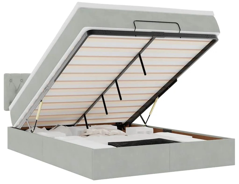 vidaXL Οθωμανικό κρεβάτι με στρώμα&LEDs Ανοιχτό γκρι 140x190cm Βελούδο
