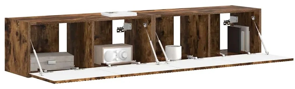 vidaXL Ντουλάπι Τηλεόρασης Τοίχου Επιτοίχιο 2 pcs Καπνιστό Δρύς