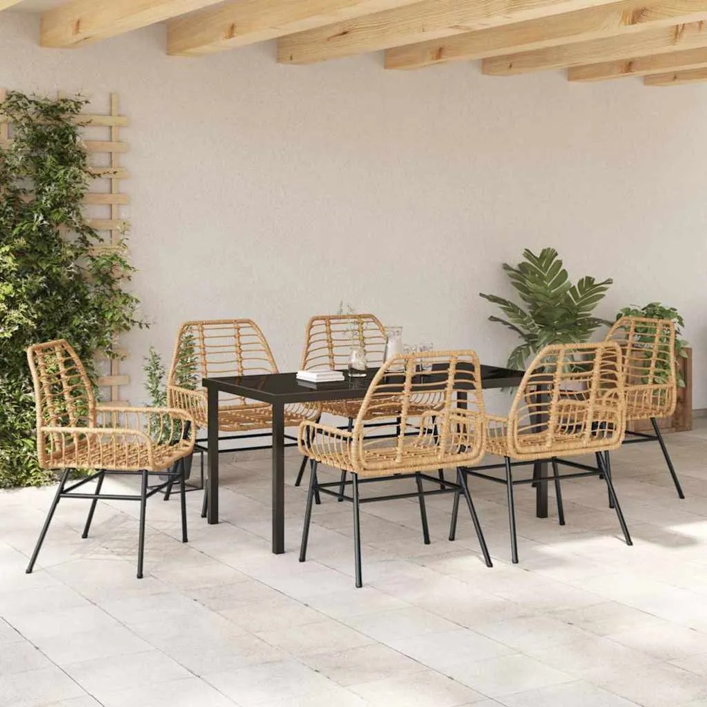 vidaXL Σέτ φαγητού για κήπο 7 pcs Καφέ συνθετικό ρατάν