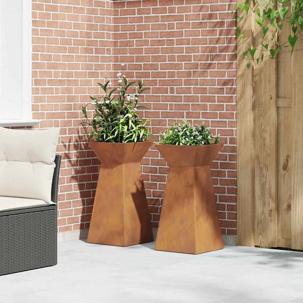 vidaXL Γλάστρα Πυλώνας 2 pcs Ασημί 35 x 35 x 73 εκ. Ατσάλι
