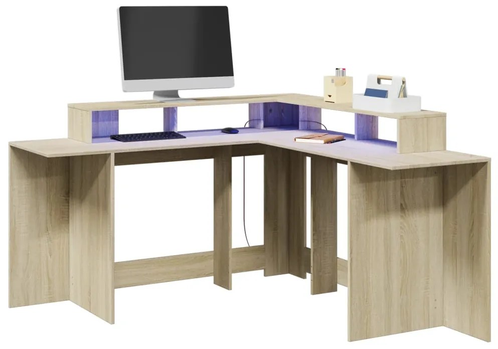 vidaXL Γραφείο με LED Sonoma δρυς 152x152x91 εκ. Επεξεργ. Ξύλο