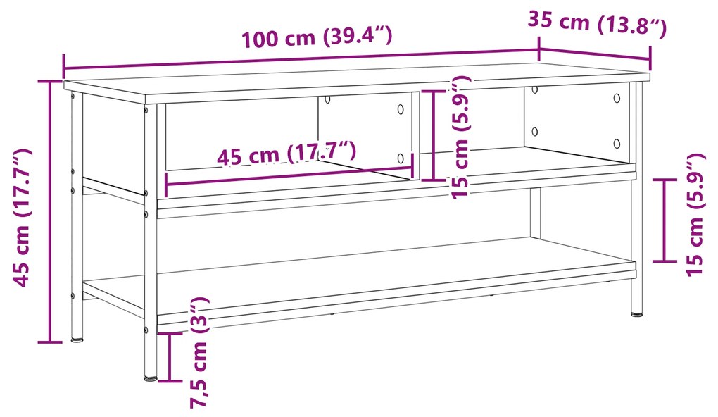 vidaXL Ντουλάπι τηλεόρασης παλιού ξύλου 100x35x45 εκ. Κατασκευασμένο από ξύλο και χάλυβα