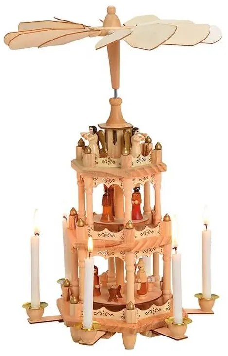 Ξύλινη Χριστουγεννιάτικη Πυραμίδα με 3 επίπεδα και υποδοχές για κεριά και διαστάσεις 16x16x38cm