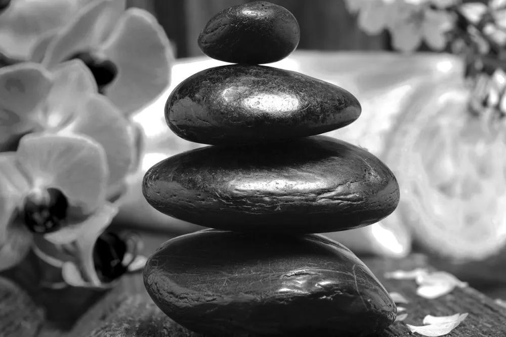 Εικόνα Ζεν χαλαρωτικές πέτρες σε μαύρο & άσπρο - 60x40