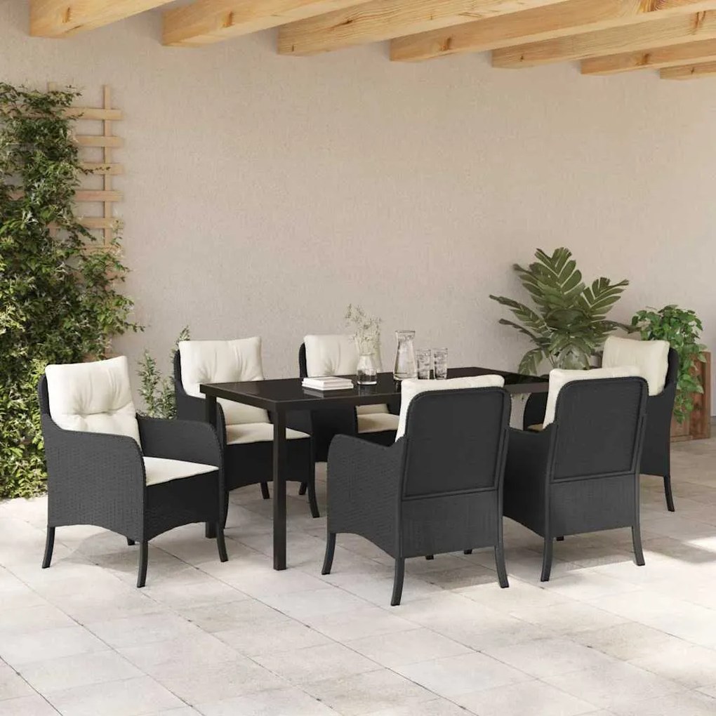 vidaXL Σέτ φαγητού για κήπο με μαξιλάρι 7 pcs Μαύρο Πολυ ράταν