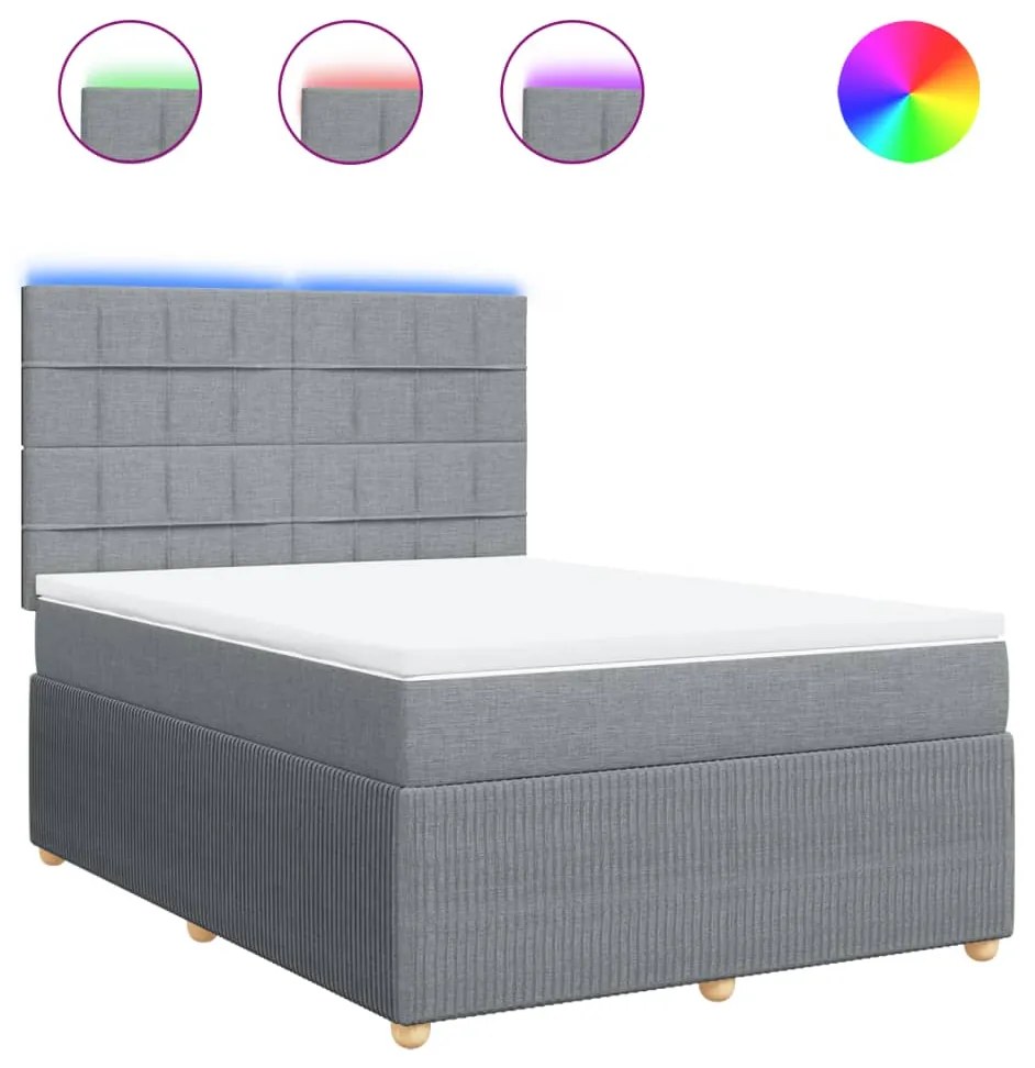 vidaXL Κρεβάτι Boxspring με Στρώμα Ανοιχτό Γκρι 140x190 εκ. Υφασμάτινο