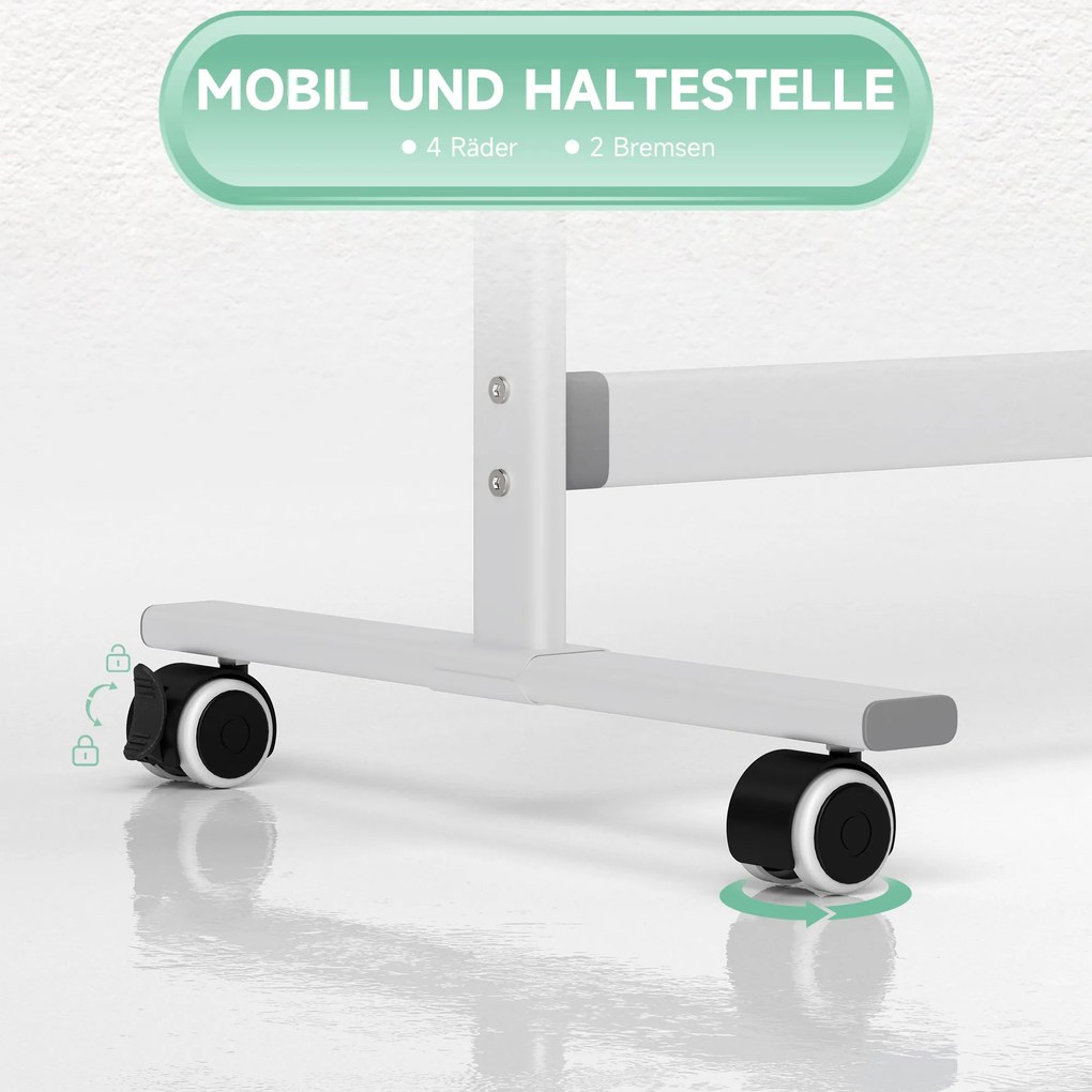 HOMCOM Πίνακας Λευκός, 120 x 90 cm, μαγνητικός, περιστρεφόμενος, κινητός, περιλαμβάνει μαρκαδόρο &amp; σφουγγάρι, μεταλλικό πλαίσιο, Λευκό