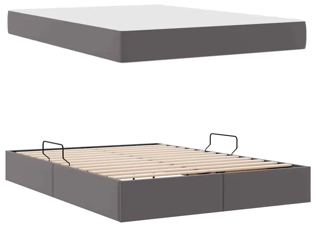 vidaXL Κρεβάτι με αποθηκευτικό χώρο και στρώμα 2 pcs Γκρι Δέρμα