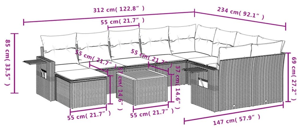 vidaXL Σαλόνι Κήπου Σετ 11 Τεμαχίων Μαύρο Συνθετικό Ρατάν με Μαξιλάρια