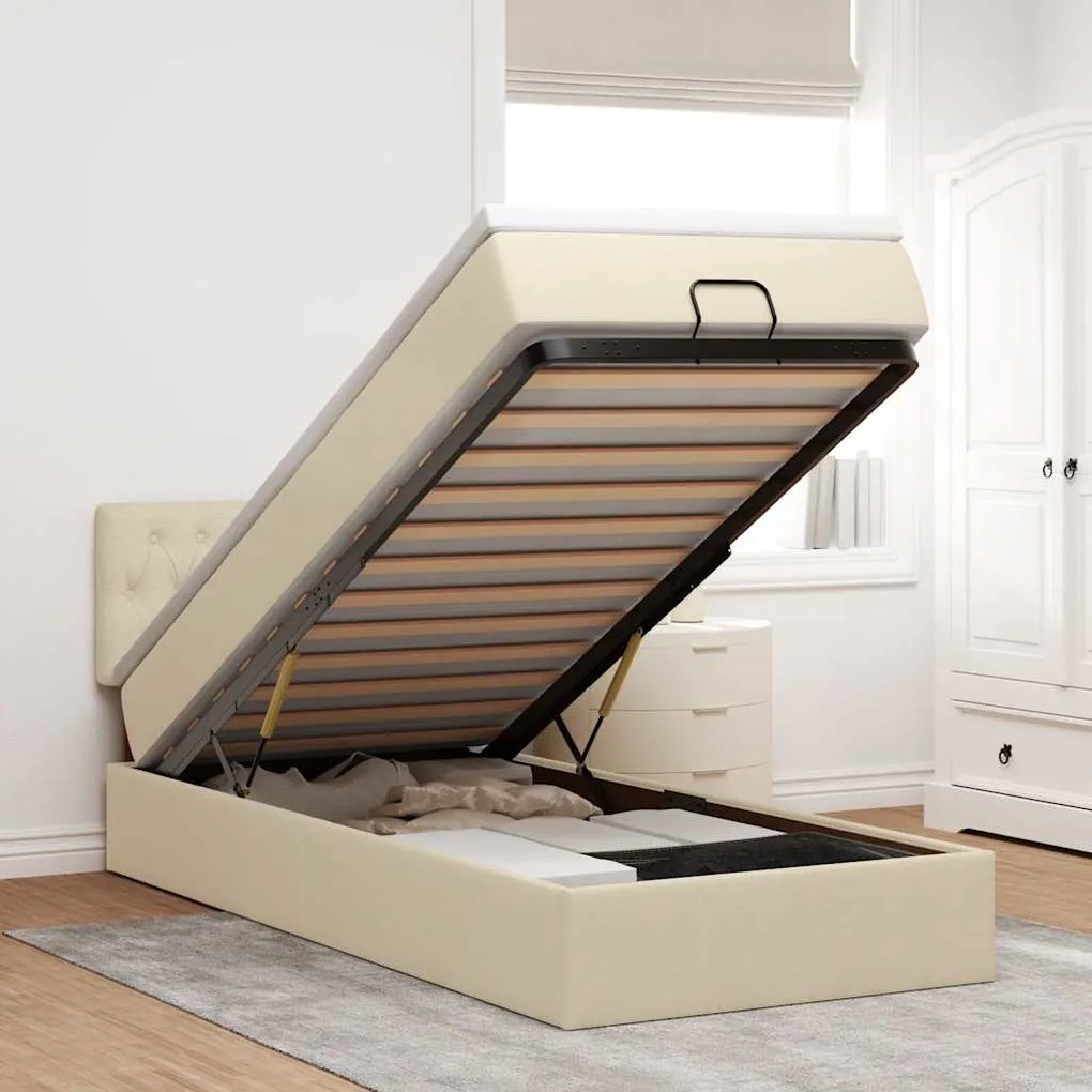 vidaXL Οθωμανικό κρεβάτι με στρώμα Cream 90x200cm ύφασμα