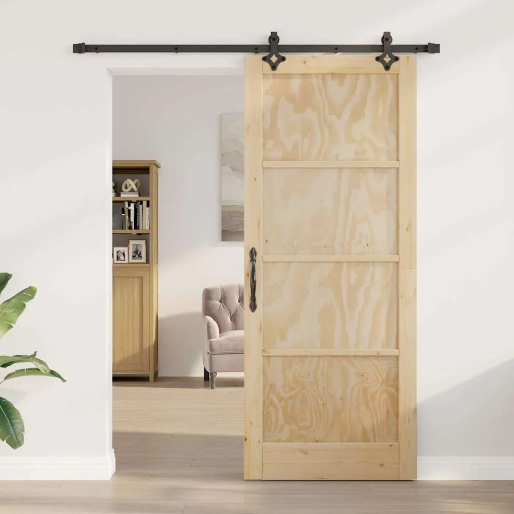 vidaXL Συρόμενη Πόρτα Φυσικό και μαύρο 86 x 211 cm