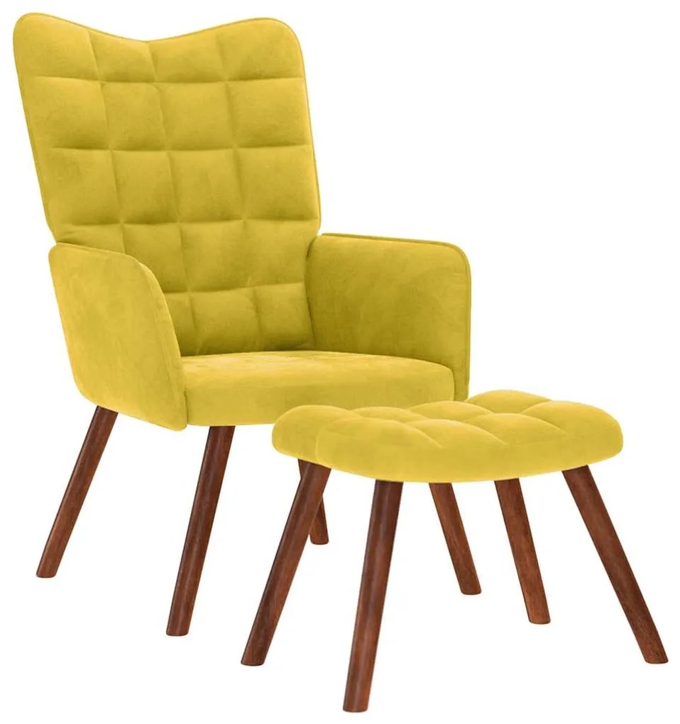 vidaXL Πολυθρόνα Χαλάρωσης με Σκαμπό Κίτρινο Βελούδο