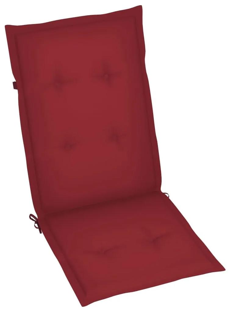 Καρέκλες Κήπου 4 τεμ. από Μασίφ Ξύλο Teak με Μπορντό Μαξιλάρια - Κόκκινο