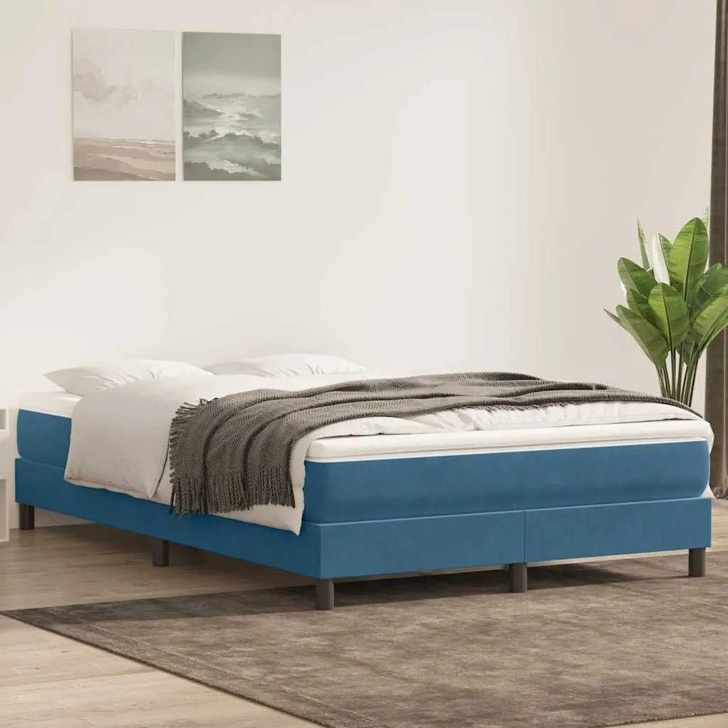 Box Spring Κρεβάτι χωρίς στρώμα Σκούρο μπλε Βελούδινο - Μπλε