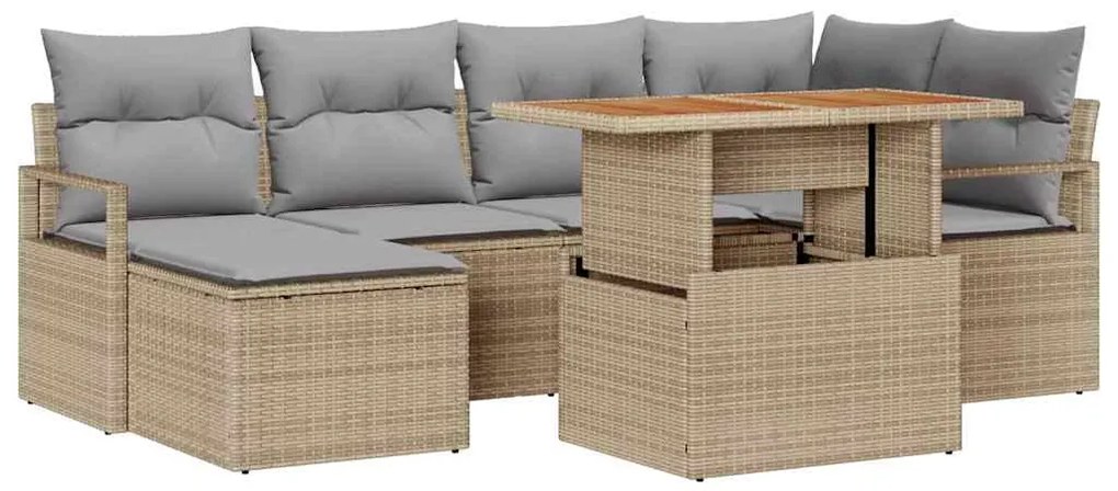 vidaXL Σετ Καναπέ Κήπου με αποθήκευση 7 pcs Μπεζ Πολυ ράταν