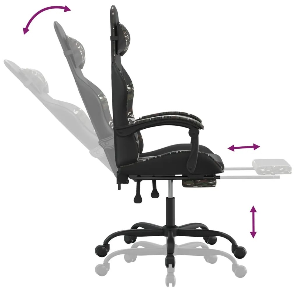 vidaXL Καρέκλα Gaming Μασάζ Υποπόδιο Μαύρο/Παραλλαγή Συνθετικό Δέρμα