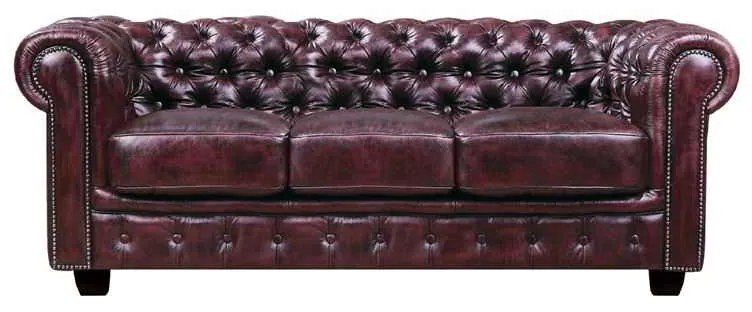 Καναπές 3θέσιος δέρμα Chesterfield antique red 201x92x72cm