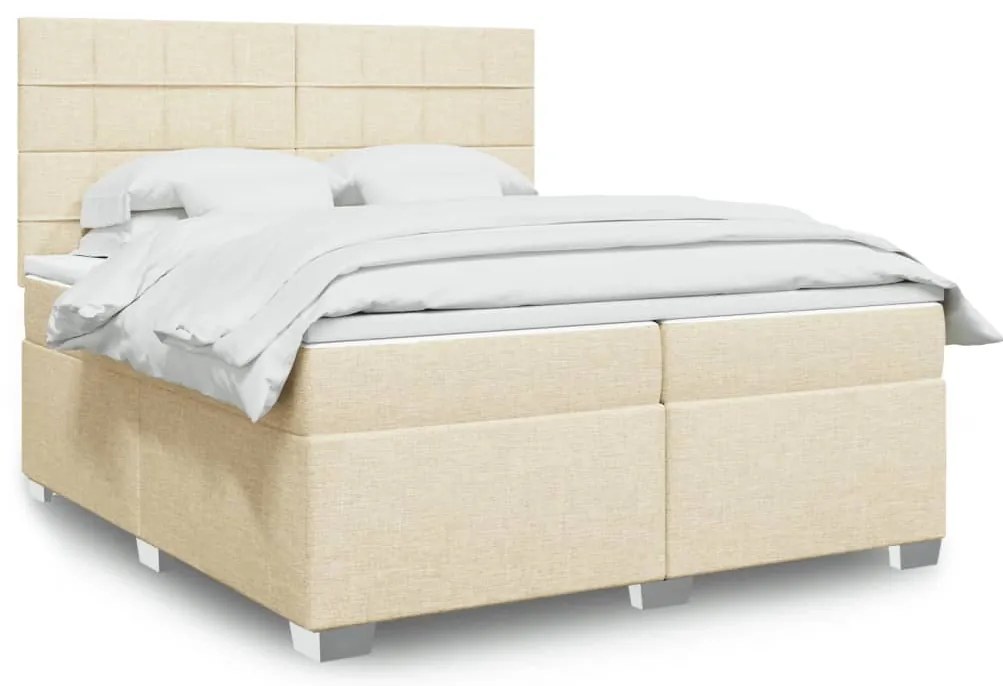 vidaXL Κρεβάτι Boxspring με Στρώμα Κρεμ 200x200 εκ. Υφασμάτινο