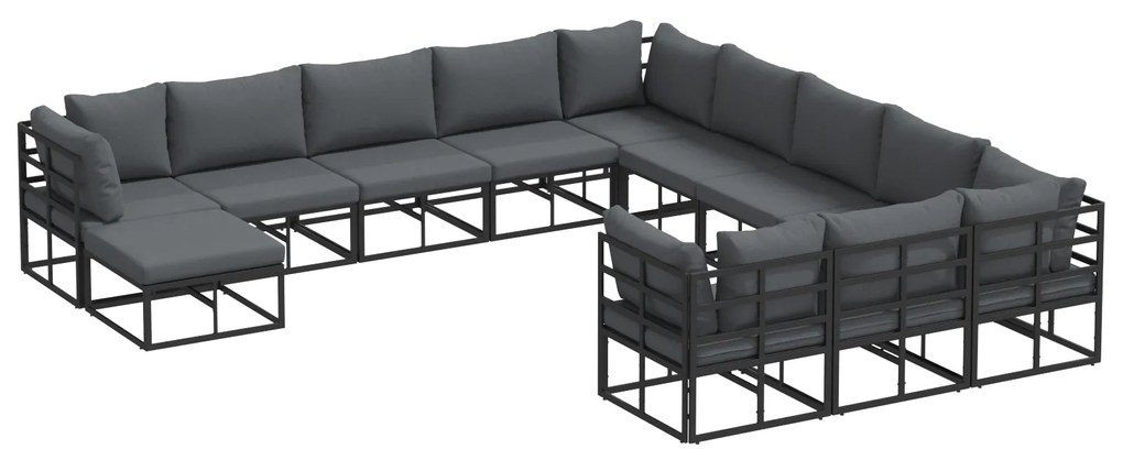 vidaXL Σετ Καναπέ Κήπου 12 pcs Μαύρο Αλουμίνιο