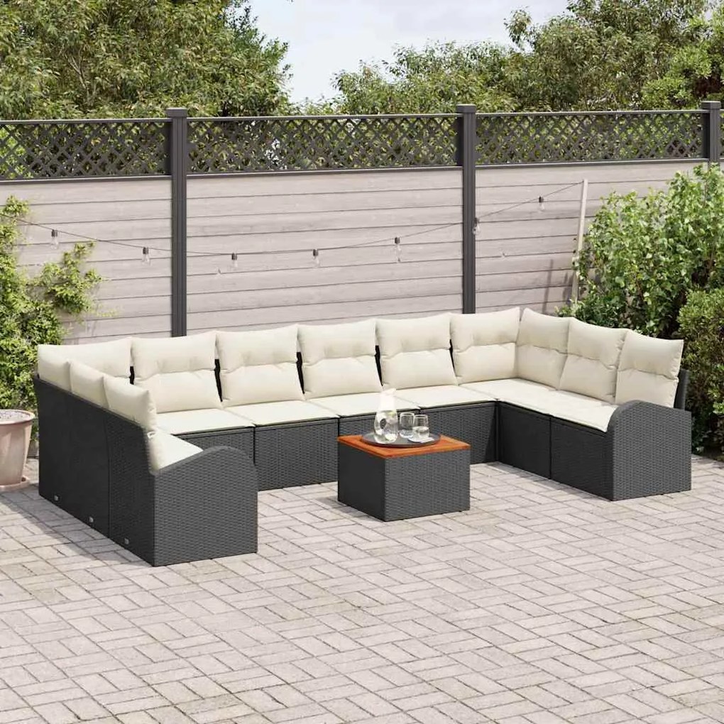 vidaXL Σετ Καναπέ Κήπου με μαξιλάρι 11 pcs Μαύρο Πολυ ράταν