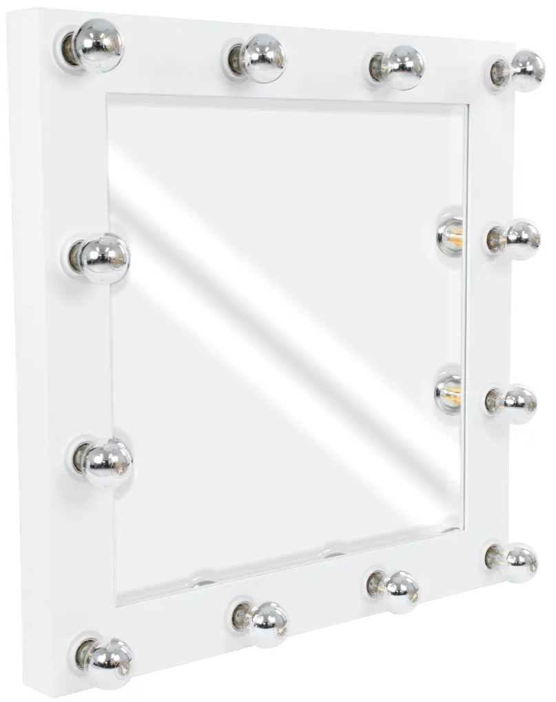 MIRROR-80x80-4 GloboStar® MAKEUP MIRROR-80x80-4 Μοντέρνος Καθρέπτης Μακιγιάζ με Πλαίσιο Φυσικού Ξύλου με Διακόπτη On/Off 12 x E27 AC220-240V - Μ80 x Π7 x Υ80cm - Λευκή Λάκα