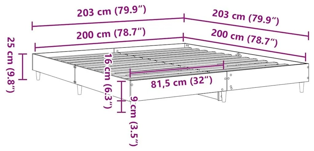 Πλαίσιο κρεβατιού χωρίς στρώμα 200x200 εκ. Επεξεργ. Ξύλο - Μαύρο