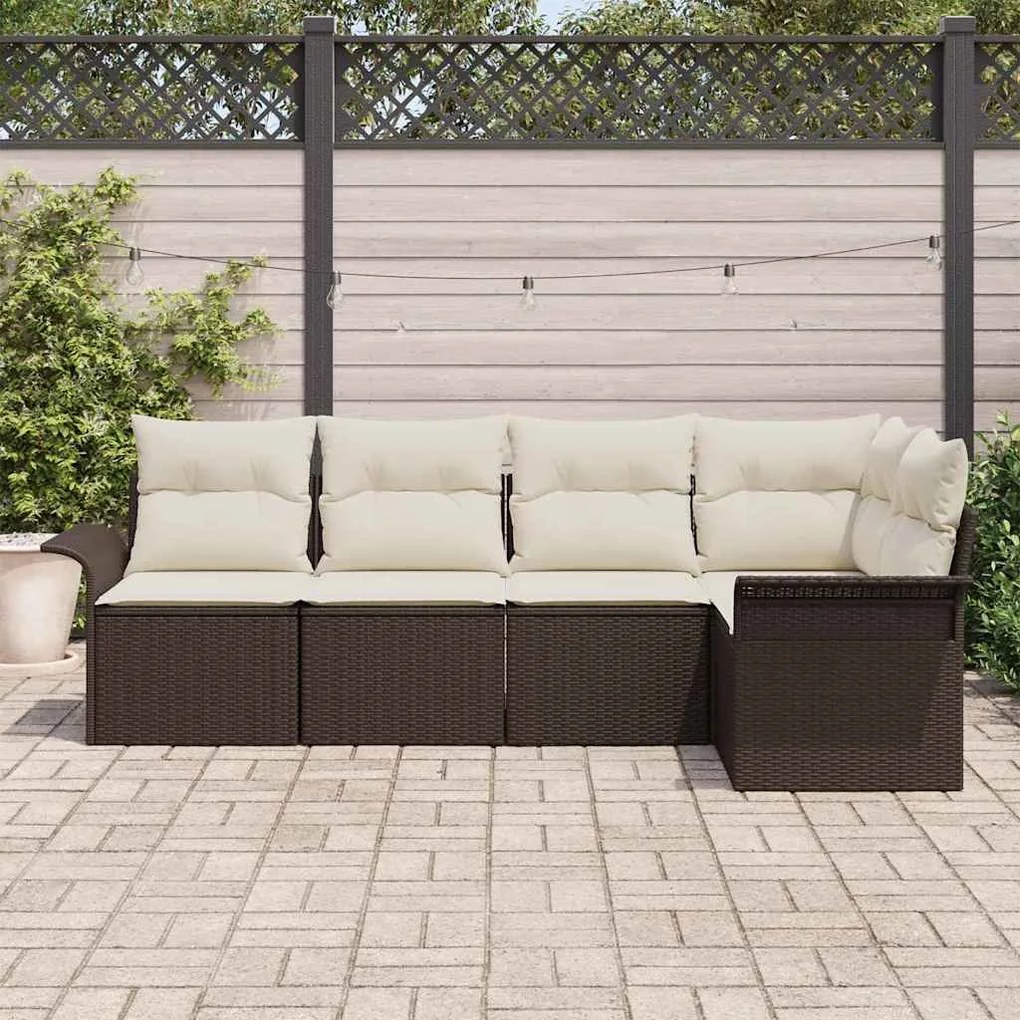 vidaXL Σετ Καναπέ Κήπου με μαξιλάρι 5 pcs Καφέ Πολυ ράταν