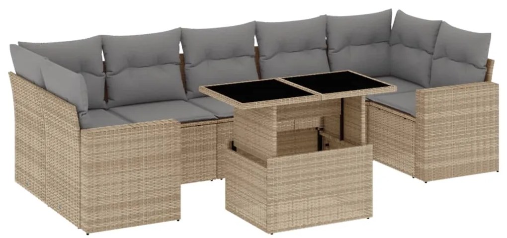 vidaXL Σαλόνι Κήπου Σετ 8 τεμ. Μπεζ Συνθετικό Ρατάν με Μαξιλάρια