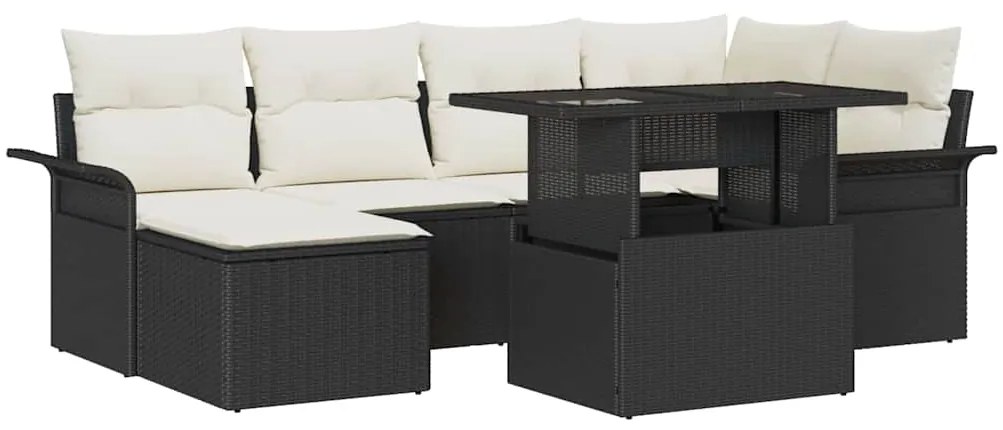 Σετ Καναπέ Κήπου με μαξιλάρι 7 pcs Μαύρο Πολυ ράταν