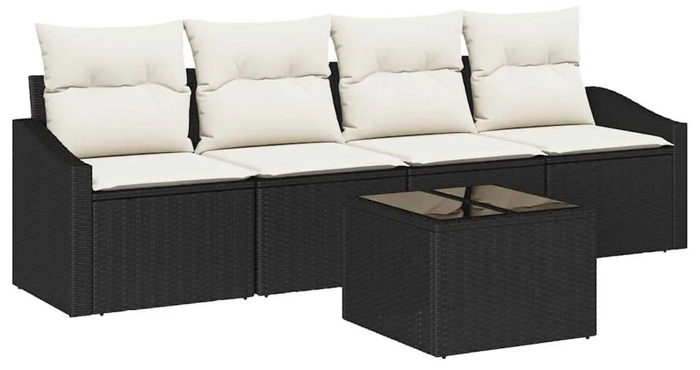 vidaXL Σετ Καναπέ με μαξιλάρι 5 pcs Μαύρο και Κρέμα συνθετικό ρατάν