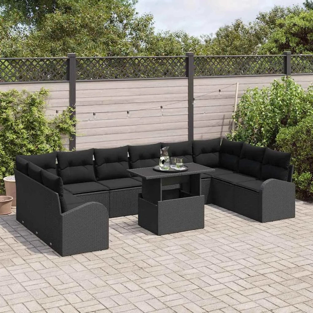 vidaXL Σετ Καναπέ Κήπου με μαξιλάρι 11 pcs Μαύρο 100 x 55 x 73 εκ