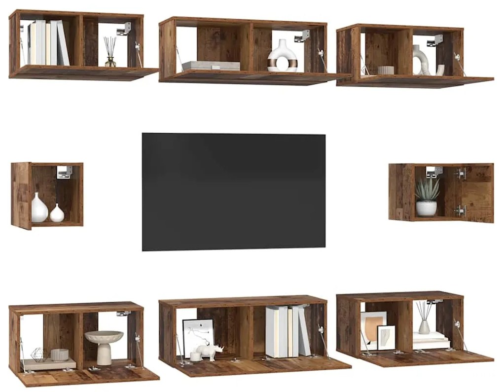 vidaXL Σετ επίπλου τηλεόρασης Επιτοίχιο 8 pcs Παλαιό ξύλο
