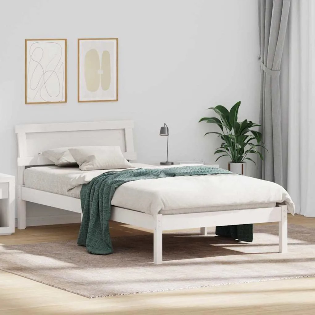 vidaXL Σκελετός Κρεβατιού Λευκό 90 x 200 cm Μασίφ ξύλο πεύκου