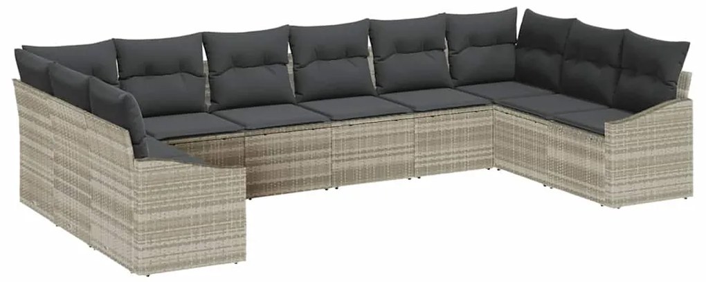 vidaXL Σετ Καναπέ με μαξιλάρι 10 pcs Ανοιχτό γκρι συνθετικό ρατάν
