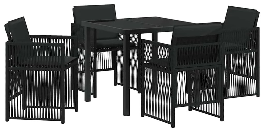 vidaXL Set κήπου 5 τεμαχίων  με μαύρα μαξιλάρια και πολυρατάν.