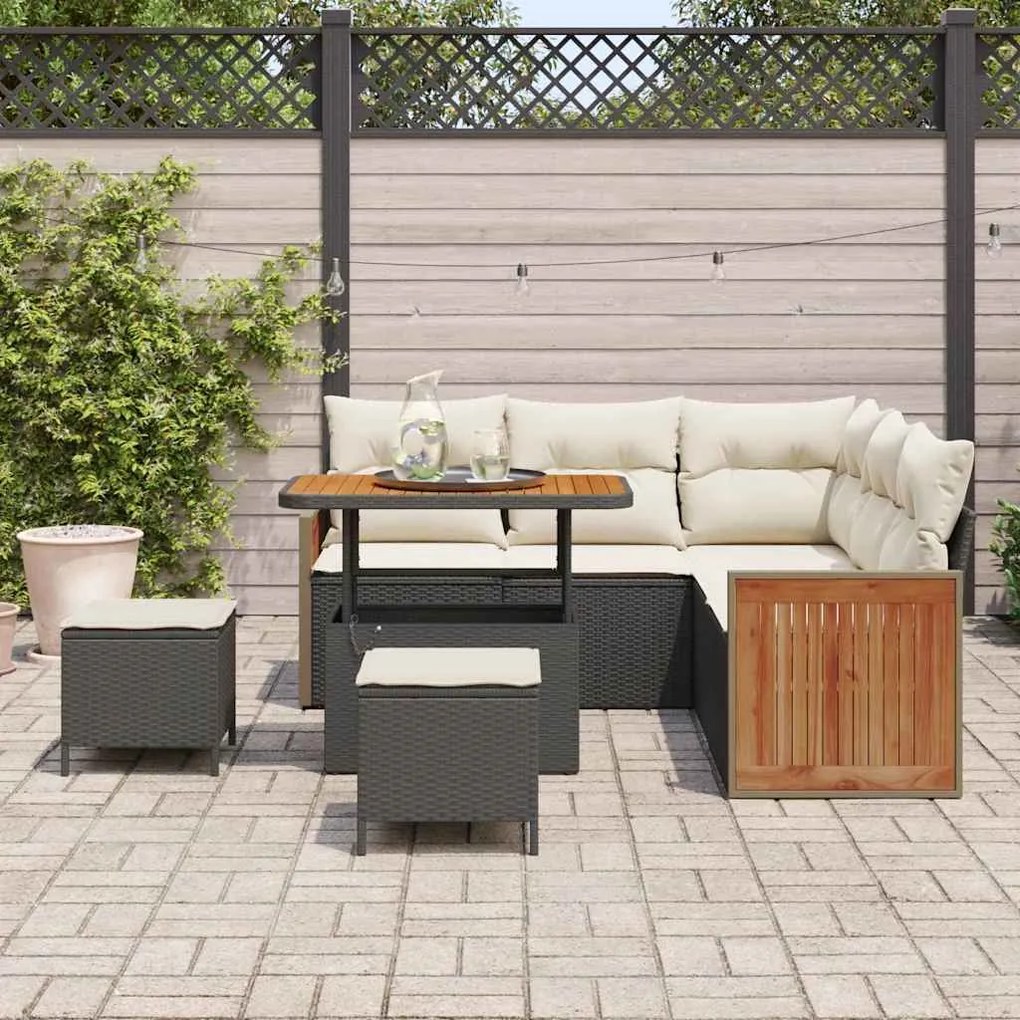 vidaXL Σετ Καναπέ Κήπου 8 pcs Μαύρο, Κρέμα 90 x 55 x 71 cm