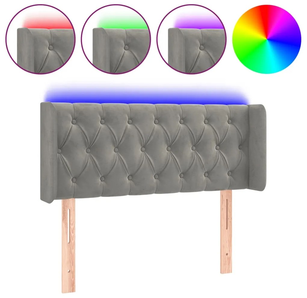 vidaXL Κεφαλάρι Κρεβατιού LED Ανοιχτό Γκρι 103x16x78/88 εκ. Βελούδινο