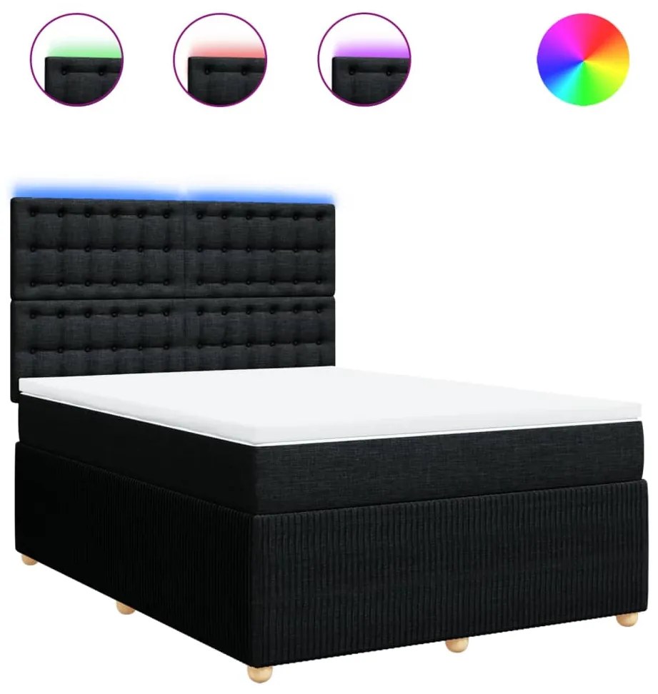 vidaXL Κρεβάτι Boxspring με Στρώμα Μαύρο 140x190 εκ. Υφασμάτινο